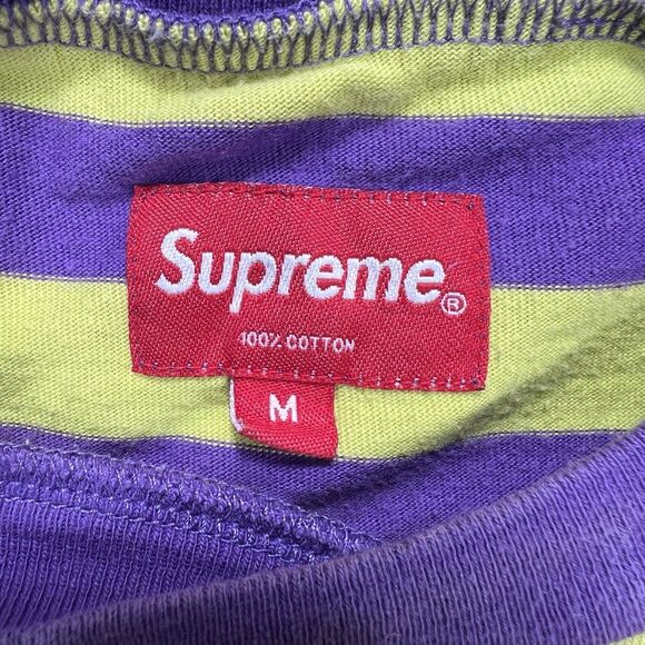 Supreme Striped T Shirt Men’s M Purple Yellow Minimal Logo Streetwear - Picture 3 of 10